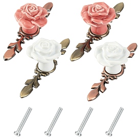 Gorgecraft Porcelain Drawer Knobs, with Zinc Alloy Finding and Iron Screw, for Home, Cabinet, Cupboard and Dresser, Rose