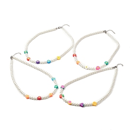 Glass Pearl Beaded Necklace, Cute Shape Polymer Clay Beads Necklace for Teen Girl Women, Stainless Steel Color