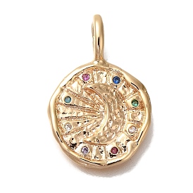 Brass Micro Pave Cubic Zirconia Pendants, Round, Moon Charms