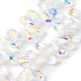 Electroplate Glass Beads Strands, AB Color Plated, Faceted, Teardrop, Top Drilled