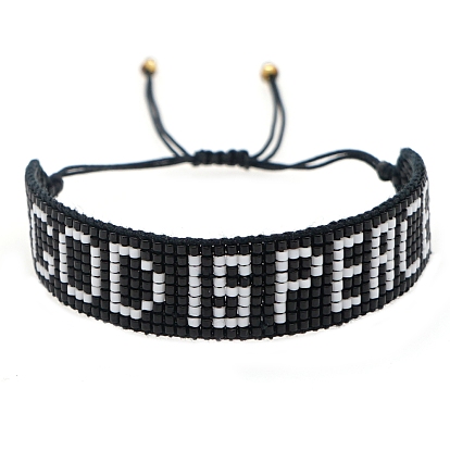 Word GOD IS PEACE Loom Pattern MIYUKI Seed Beads Bracelets for Women, Adjustable Nylon Cord Braided Bead Bracelets