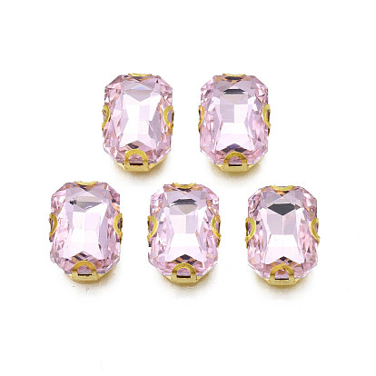 Sew on Rhinestone, Transparent Glass Rhinestones, with Iron Prong Settings, Faceted, Rectangle