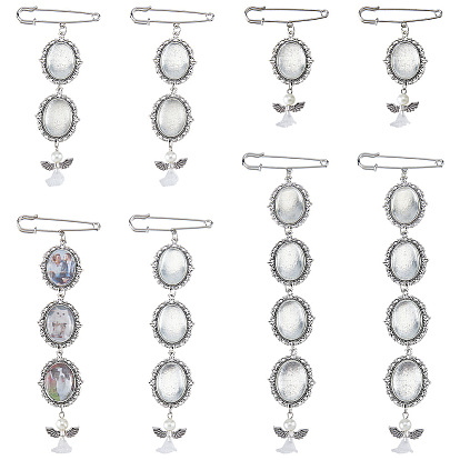 8шт 4 стили железные броши, с овальными подвесками из сплава и акрила и стеклянными кабошонами