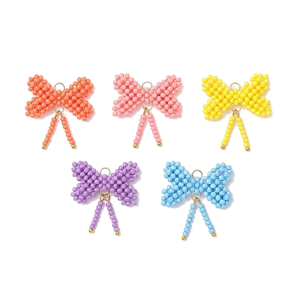 Подвески-бантики из стеклянных бус, с латунными и 304 нержавеющими соединительными кольцами