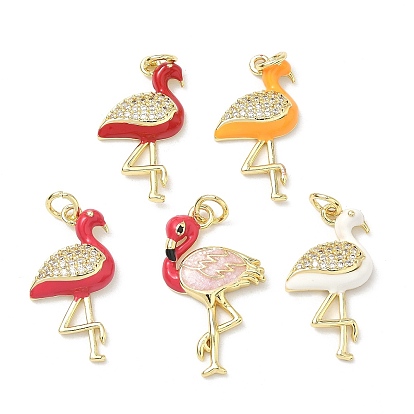 Латунные микро проложить кубического циркония подвески, с эмалью, долговечный, стойки покрытие, без свинца и без кадмия, прелести фламинго, реальный 18 k позолоченный
