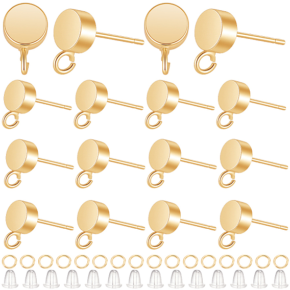 Brass Stud Earring Findings, with Jump Rings & Plastic Ear Nuts, with Loop