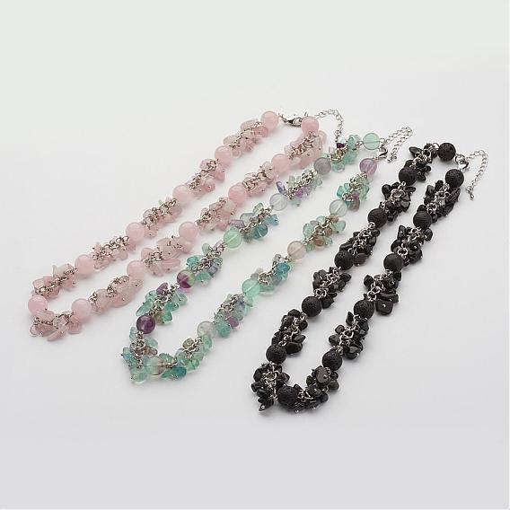 Bib Statement Necklaces, with Natural Gemstone and Brass Eye Pin