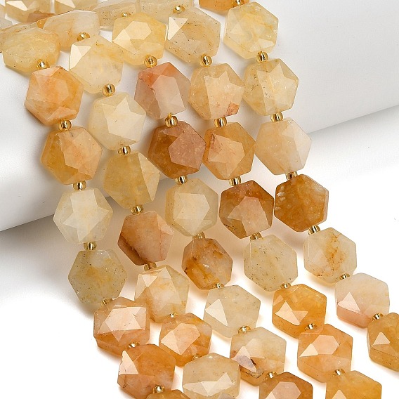 Jaune naturel aventurine perles brins, hexagone, coupe hexagonale facettée, avec des perles de rocaille