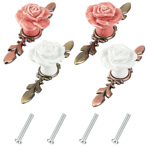Porcelain Drawer Knobs, with Zinc Alloy Finding and Iron Screw, for Home, Cabinet, Cupboard and Dresser, Rose