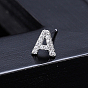 Platinum Brass Micro Pave Cubic Zirconia Stud Earrings, Initial Letter