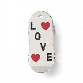 Pendentifs en émail , sans cadmium et sans plomb, planche à roulettes avec mot amour et breloque coeur