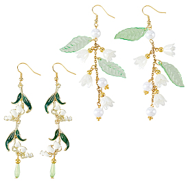 2пары 304 серьги-подвески в форме цветка из нержавеющей стали, с акрилом, сплавом, эмалью и стеклом, золотые