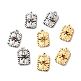 304 подвески из нержавеющей стали с микропаве из стразов, прямоугольник со звездным узором