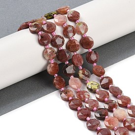 Natural Plum Blossom Jade Beads Strands, Faceted Pentagonal Cut, Flat Round, with Seed Beads