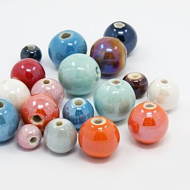 Pearlized handgefertigten Porzellan runden Ball Perlen, 8~16 mm, Bohrung: 2 mm