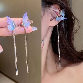 Butterfly Wing Ear Clip with Tassel - Elegant, Long, Sweet, No Piercing.