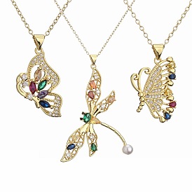 Fashionable Butterfly Dragonfly Pendant Necklace with Zirconia Stones for Women