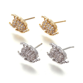 Brass Cubic Zirconia Stud Earrings Finding, with Loop, Lead Free & Cadmium Free, Insect