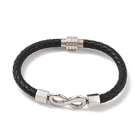 Braided Microfiber Leather Cord Bracelets, 304 Stainless Steel Infinity Link Bracelets for Men