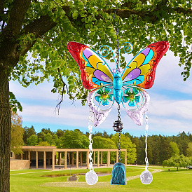 Bowknot wind chime hanging decoration home pastoral color printing paste butterfly double crystal ball bell decoration