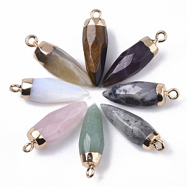 Top Golden Plated Gemstone Pointed Pendants, with Iron Loops, Faceted, Bullet