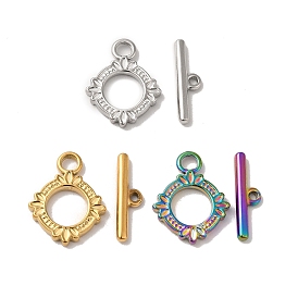 Ion Plating(IP) 304 Stainless Steel Toggle Clasps, Flower