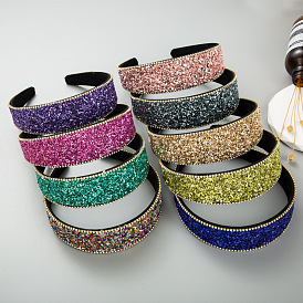Colorful Rhinestone Hairband with Wide Border - Elegant and Sparkling Facial Headband for Women.