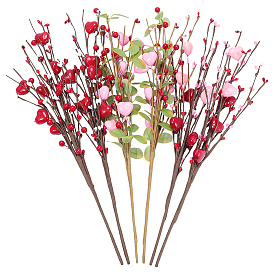 6Pcs 3 Styles Foam & Gypsum & Silk Cloth Artificial Heart Flower Branch, for Wedding Home Decorations