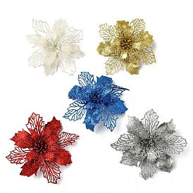 Fleur artificielle à paillettes en plastique, pour les décorations d'arbres de Noël