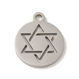 201 Stainless Steel Charms, Laser Cut, Flat Round with Star of David