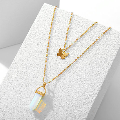 Vintage Crystal Butterfly Pendant Necklace with Alloy Collarbone Chain