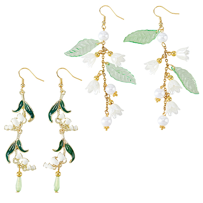 2пары 304 серьги-подвески в форме цветка из нержавеющей стали, с акрилом, сплавом, эмалью и стеклом, золотые