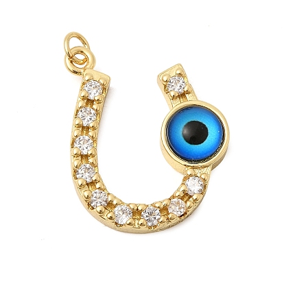 Латунные микропаве прозрачные подвески с фианитом, амулеты в виде подковы из синей смолы, символизирующие сглаз, долговечный, стойки покрытие, без свинца и без кадмия
