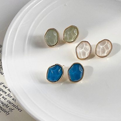 Овальные серьги-гвоздики из сплава смолы с 925 штифтами из стерлингового серебра, золотые