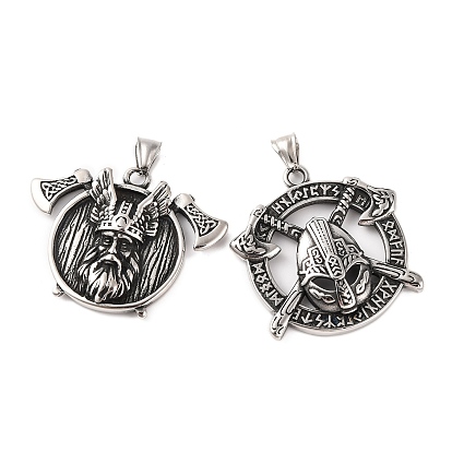 Viking 316 большие подвески из хирургической нержавеющей стали, плоский круглый с подвеской в виде двойного топора