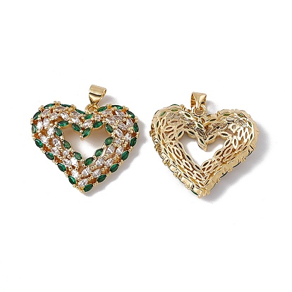 Brass Micro Pave Clear Cubic Zirconia Pendants, Cadmium Free & Nickel Free & Lead Free, Rack Plating, Heart