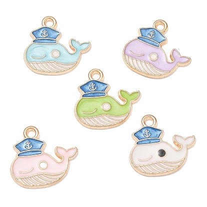 Alloy with Enamel Pendants, Whale Shape with Sailor Hat Charms, Golden