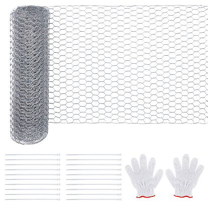 1сетка из прокатного железа с шестигранной сеткой, шестиугольная сетка, с 1парой полиэстеровых перчаток и 100шт. нейлоновых кабельных стяжек