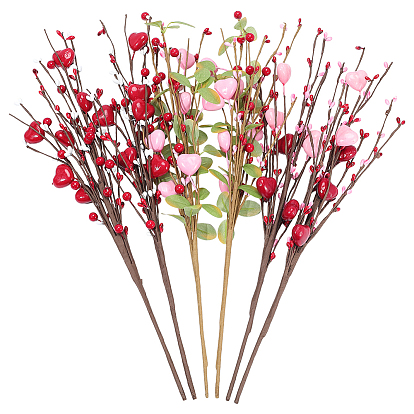 6Pcs 3 Styles Foam & Gypsum & Silk Cloth Artificial Heart Flower Branch, for Wedding Home Decorations