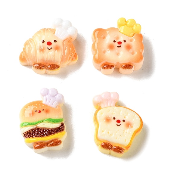 Baking Chef  Theme Opaque Resin Cabochons, Bread & Toast & Hamburger with Smiling Face