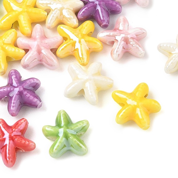 Cuentas de porcelana hechas a mano, porcelánico esmaltado brillante, estrella de mar