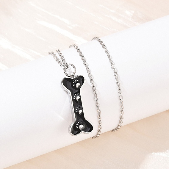 304 подвеска из нержавеющей стали с черной эмалью в виде отпечатка лапы, урна для праха домашних животных