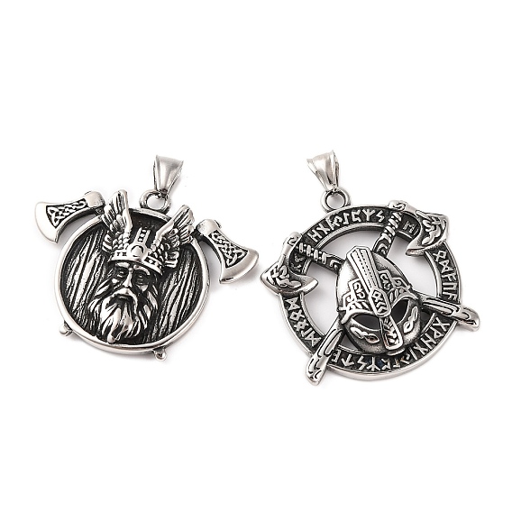 Viking 316 большие подвески из хирургической нержавеющей стали, плоский круглый с подвеской в виде двойного топора