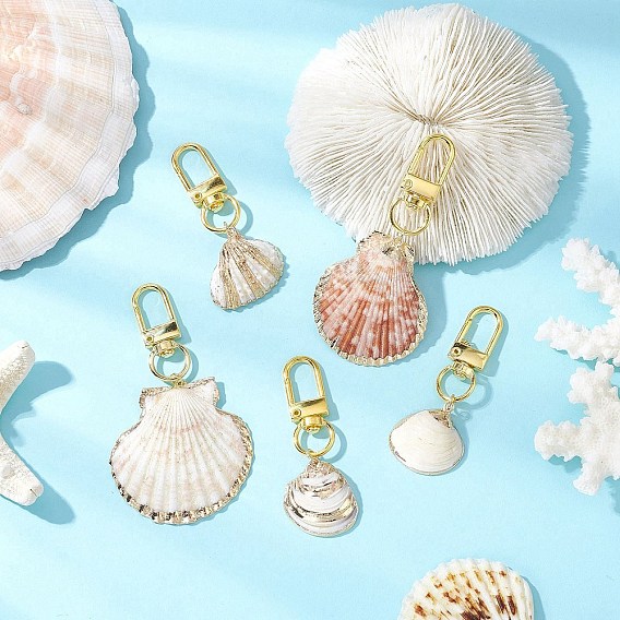 5шт. гальванические подвесные украшения из ракушек, Поворотные застежки из сплава, подвески для украшений сумок