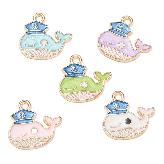 Alloy with Enamel Pendants, Whale Shape with Sailor Hat Charms, Golden