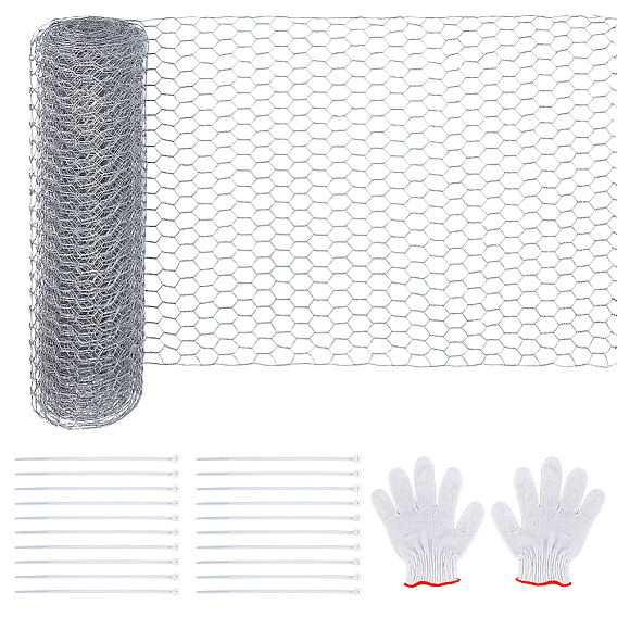 1сетка из прокатного железа с шестигранной сеткой, шестиугольная сетка, с 1парой полиэстеровых перчаток и 100шт. нейлоновых кабельных стяжек