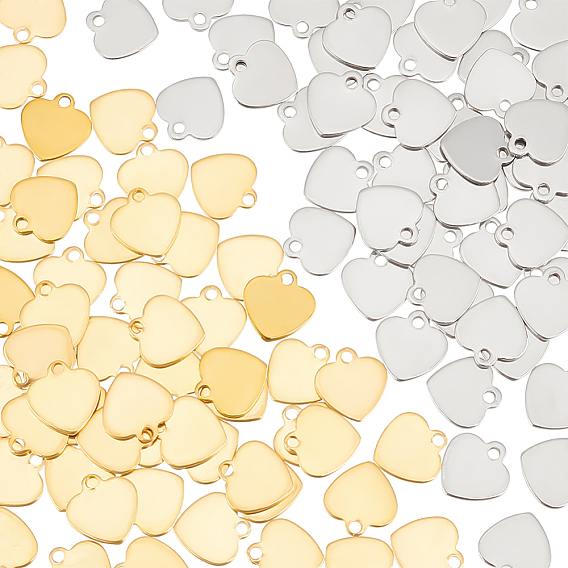 100 шт 2 цвета 201 подвески из нержавеющей стали, лазерная резка, штамповка пустой метки, сердце