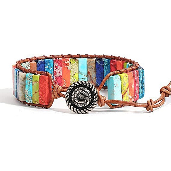 Прямоугольный браслет из бисера с натуральными драгоценными камнями, окрашенными в массе, с пряжкой, этнический племенной регулируемый браслет для женщин