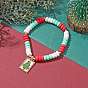 Handmade Polymer Clay Bead Stretch Bracelets for Women, Seed Beads Loom Pattern Rectangle Pendant Bracelets, Christmas Tree/Flower