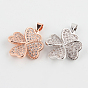 Clover Brass Micro Pave Cubic Zirconia Pendants, 21x19x5mm, Hole: 4.5x3mm